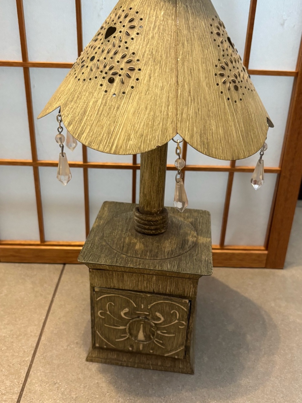 Ancienne Lampe Chauffe-Plat Vintage en Métal Patiné avec Tiroir de Rangement